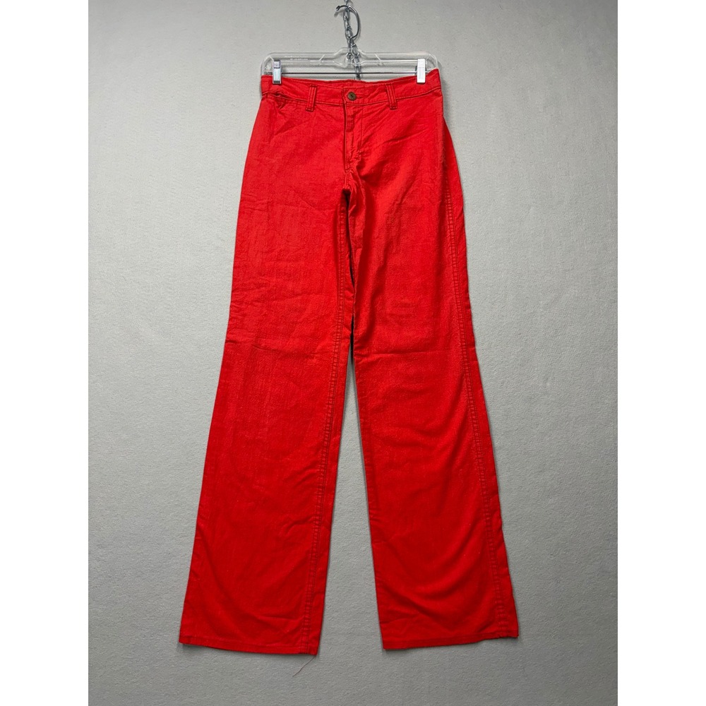 Vintage 70s Wide Leg Pants Women 25 Red Cotton Talon Zip High Rise Trousers